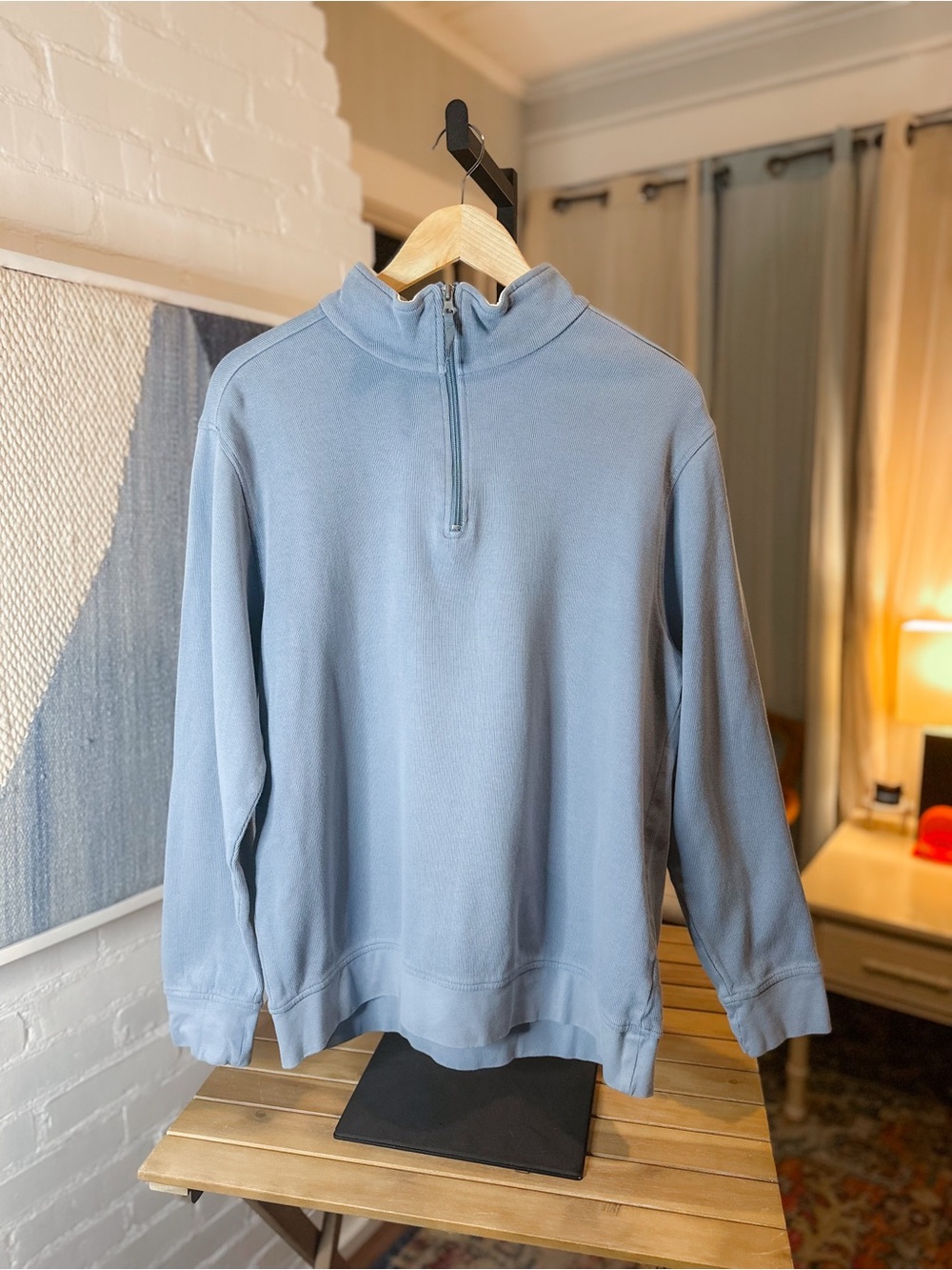 Siegfried & Company 100% Cotton Light Blue Ribbed Pullover Zip Sweater